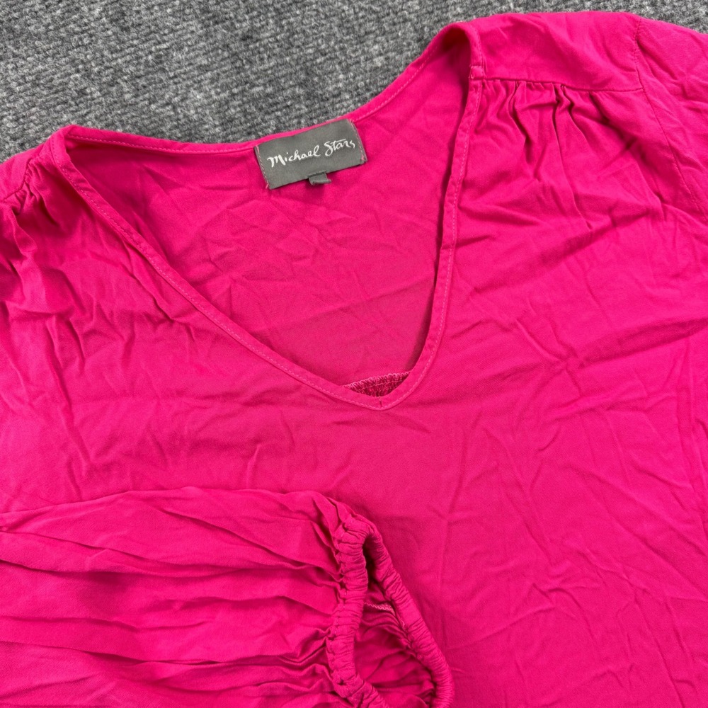 Michael Stars Blouse Size Large Pink V-Neck Balloon Sleeve Rayon Top Women's